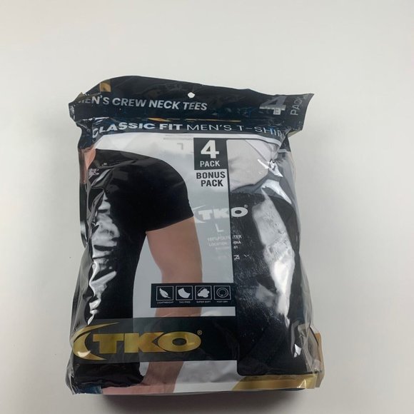 TKO Other - TKO Men's‎ Classic Fit T-Shirt 4-Pack Crew Neck Tees BLK/GRY/WHT Size L NWT 8289